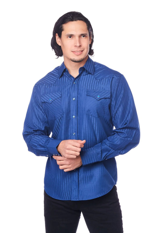 Kongeblå westernskjorte "jacquard stil"
