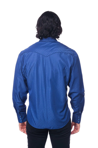 Kongeblå westernskjorte "jacquard stil"