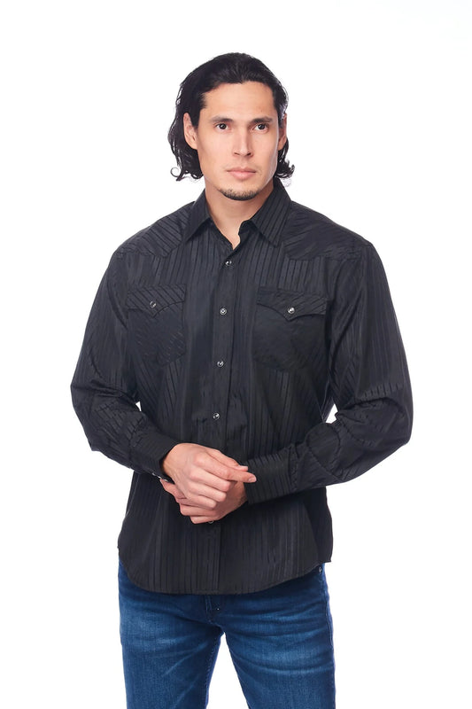 Sort westernskjorte "jacquard stil"